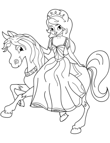 Princess Riding Horse Coloring Page